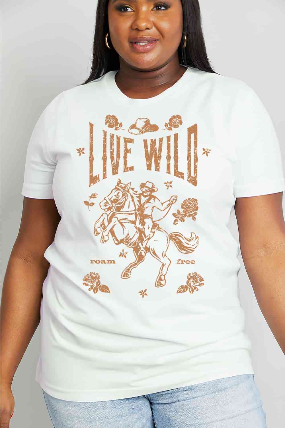 Simply Love Simply Love Full Size LIVE WILD ROAM FREE Graphic Cotton Tee - Rose Gold Co. Shop