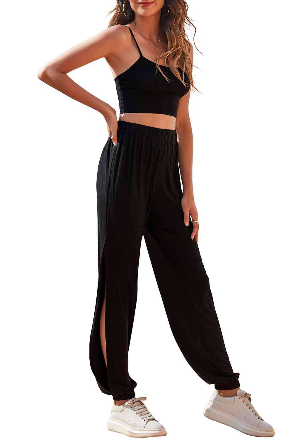 Cropped Cami and Side Split Joggers Set - Rose Gold Co. Shop
