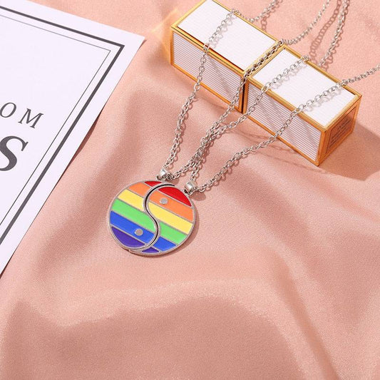 Rainbow Yin & Yang Couples 2pc Necklace - Rose Gold Co. Shop