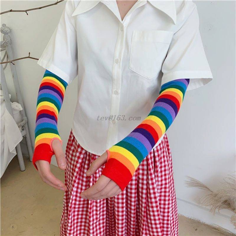 Elbow Length Rainbow Fingerless Gloves - Rose Gold Co. Shop
