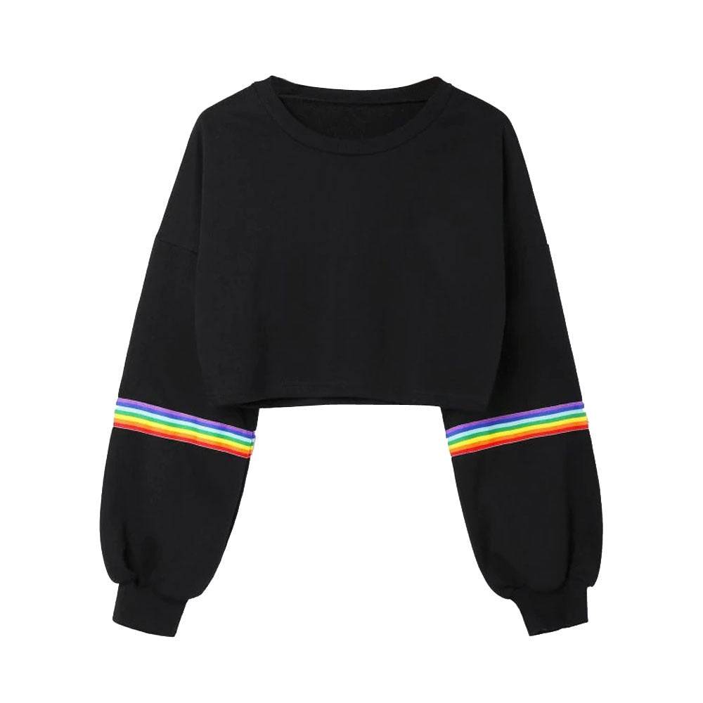 Rainbow Striped Long-Sleeve Crop Shirt Crop - Rose Gold Co. Shop