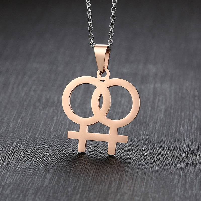 WLW Double Female Sign Lesbian Pride Link Chain Necklace - Rose Gold Co. Shop