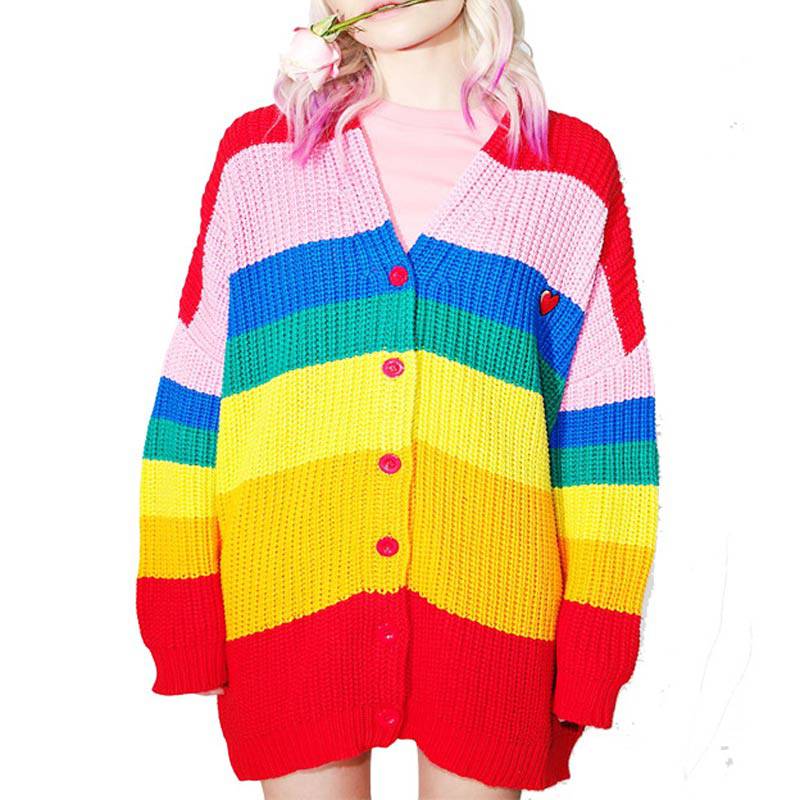 BORING Rainbow Striped Cardigan Sweater - Rose Gold Co. Shop