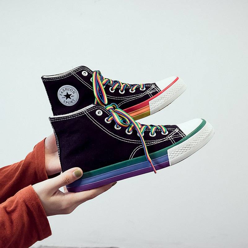Love & Sports Women's Lace-up High-Top Sneakers (Alternate Rainbow