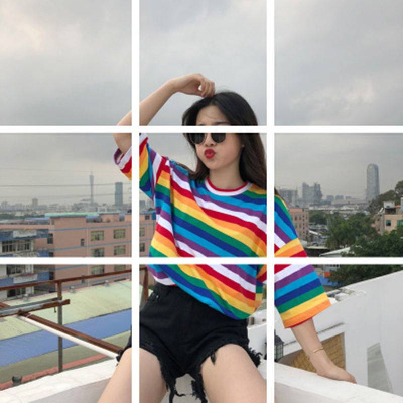 Rainbow Striped Oversized T-shirt - Rose Gold Co. Shop