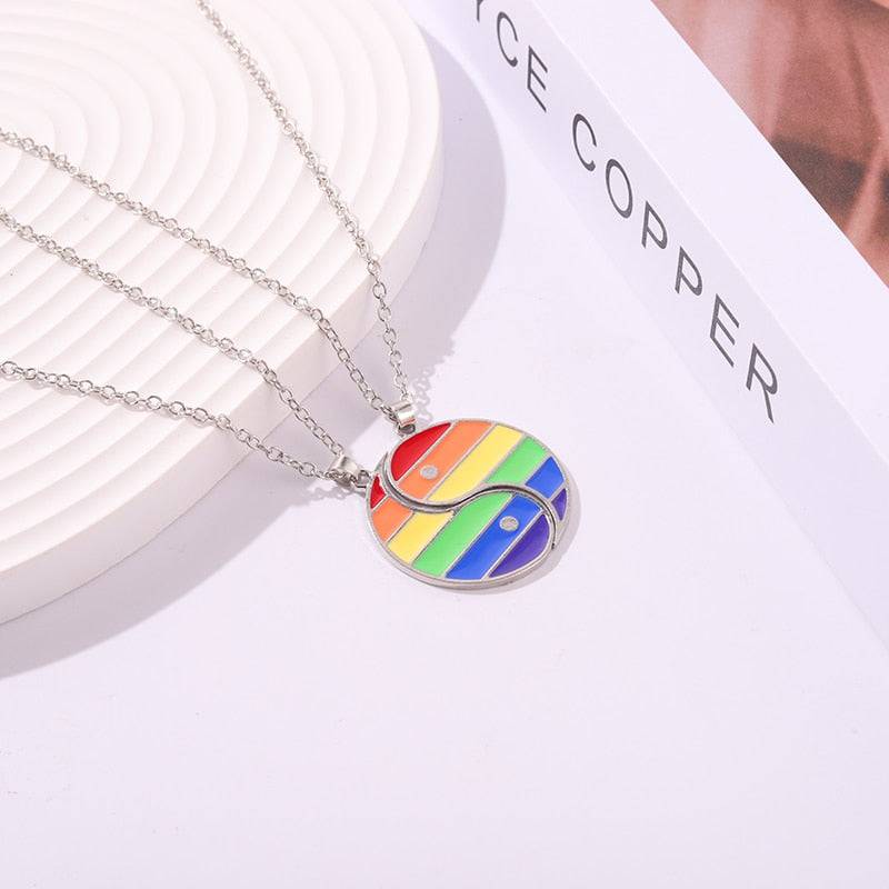 Rainbow Yin & Yang Couples 2pc Necklace - Rose Gold Co. Shop