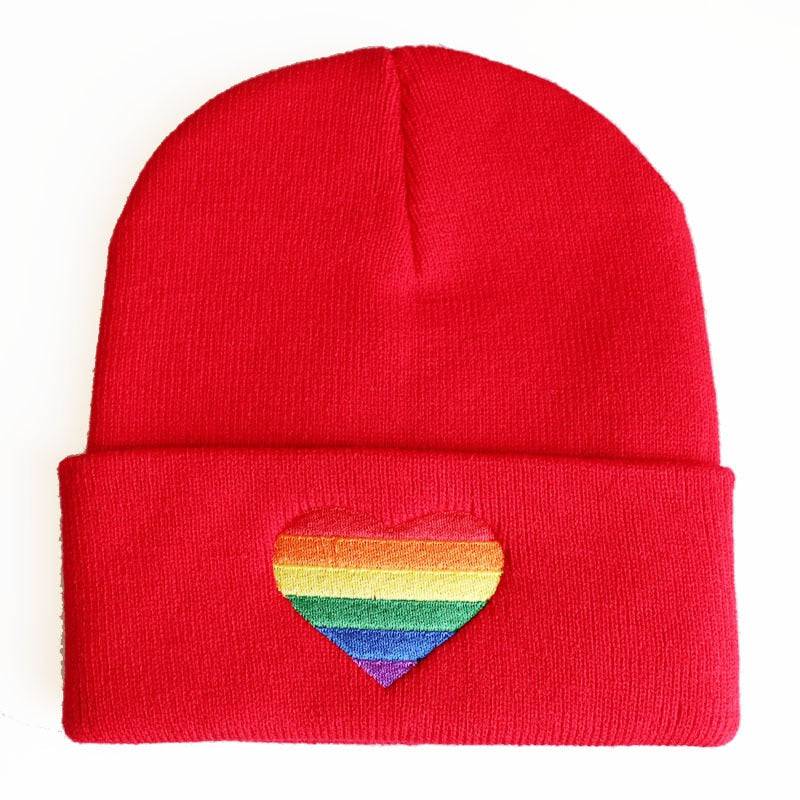 Rainbow LGBT Pride Heart Embroidery Knitted Beanie - Rose Gold Co. Shop