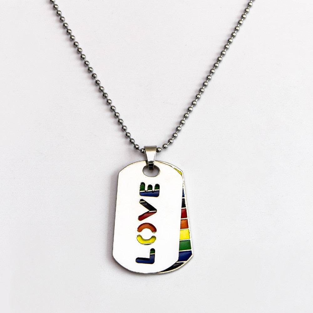 Rainbow Dog Tag Pendant Gay LGBT Necklace Beaded Chain - Rose Gold Co. Shop