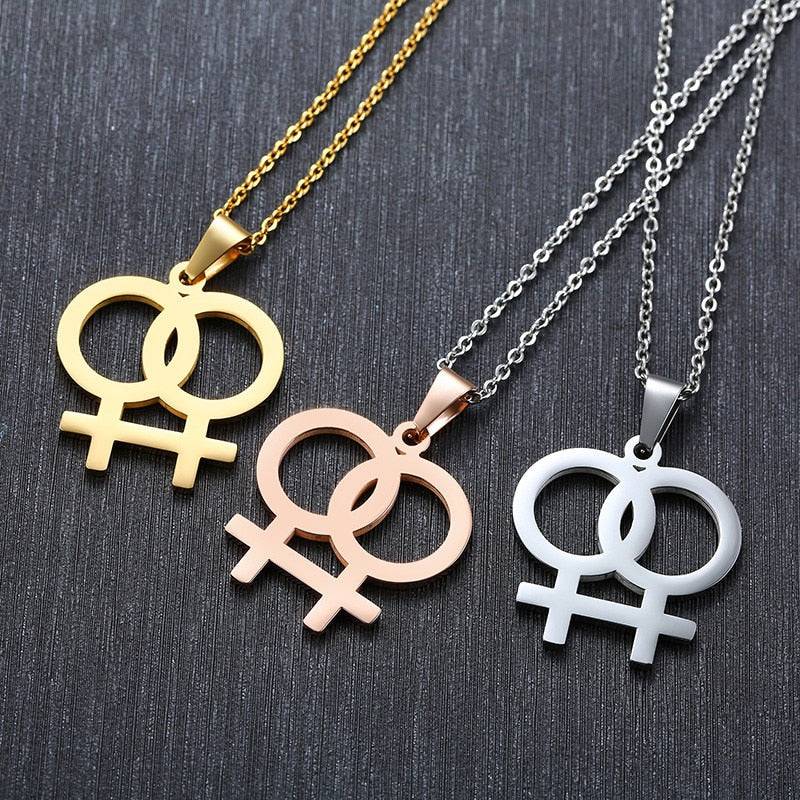 WLW Double Female Sign Lesbian Pride Link Chain Necklace