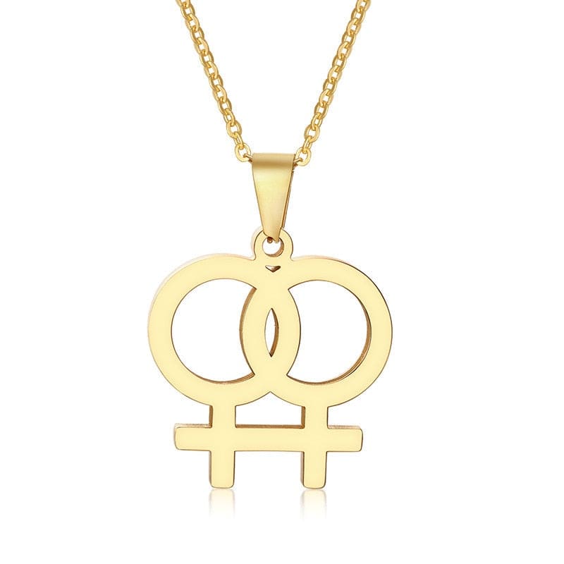 WLW Double Female Sign Lesbian Pride Link Chain Necklace - Rose Gold Co. Shop