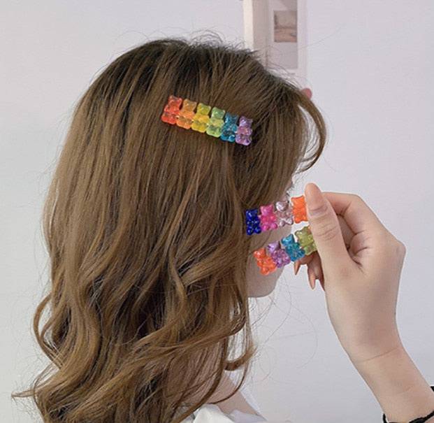 Sweet Bear Rainbow Candy Hairpins