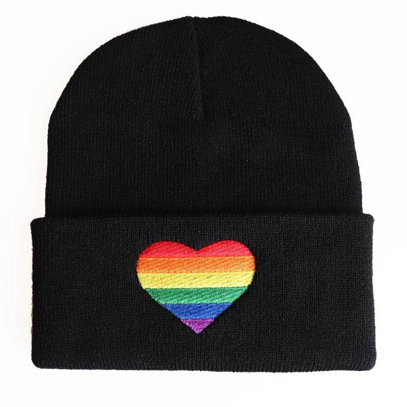 Rainbow LGBT Pride Heart Embroidery Knitted Beanie - Rose Gold Co. Shop