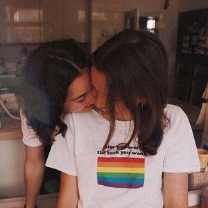Kiss Whoever Tf You Want rainbow graphic tee, view 5 — Rose Gold Co