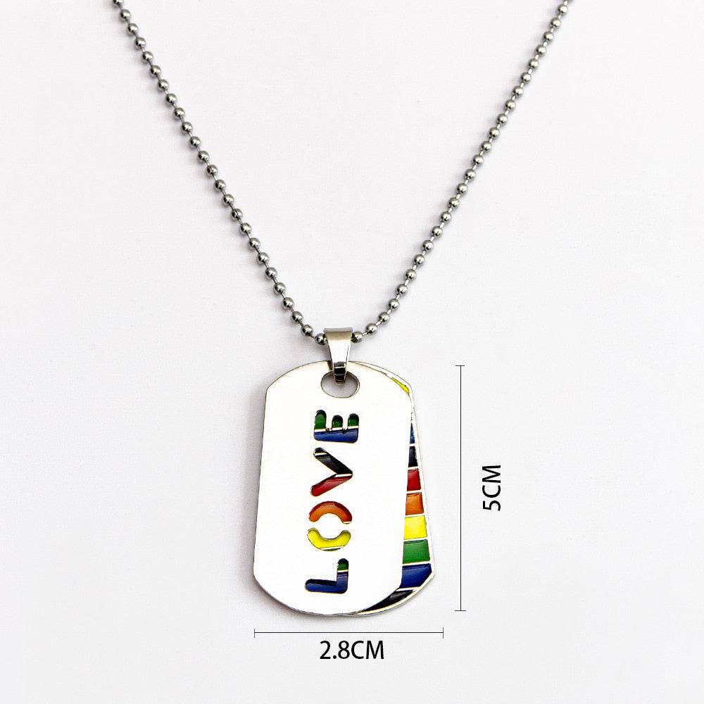 Rainbow Dog Tag Pendant Gay LGBT Necklace Beaded Chain - Rose Gold Co. Shop