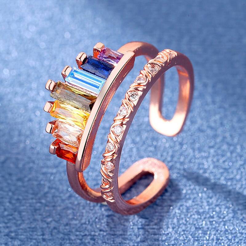 Rainbow Vintage Crown LGBT Heart Open Ring - Rose Gold Co. Shop