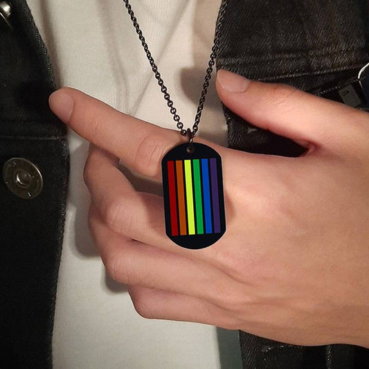 Rainbow LGBT Gay Pride Dog Tag Military Style Necklace - Rose Gold Co. Shop
