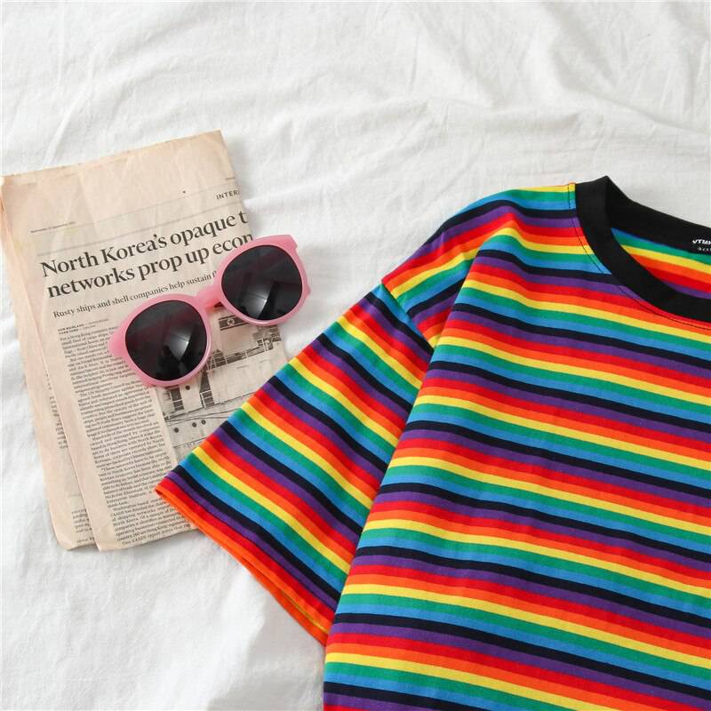 Sweet Rainbow Stripe T-Shirt Short Sleeve - Rose Gold Co. Shop