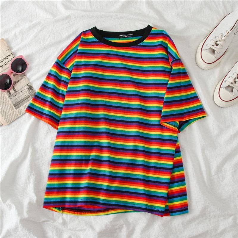 Sweet Rainbow Stripe T-Shirt Short Sleeve - Rose Gold Co. Shop