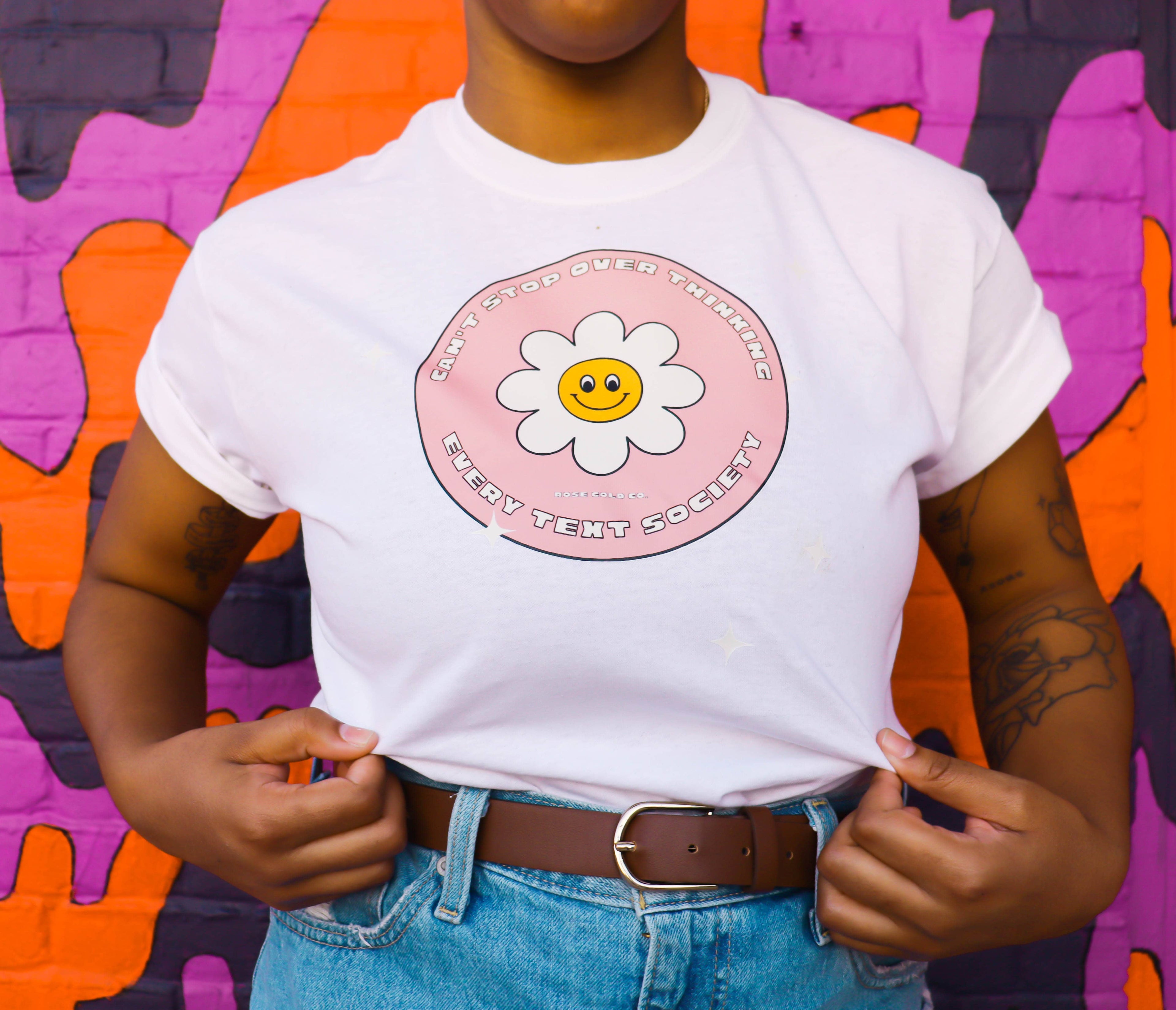 I Can't Stop Overthinking Every Text Club tee, view 10 — Rose Gold Co