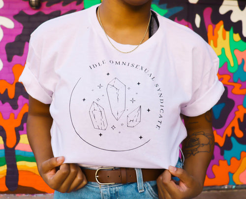 Idle Omnisexual Syndicate Club tee, front — Rose Gold Co