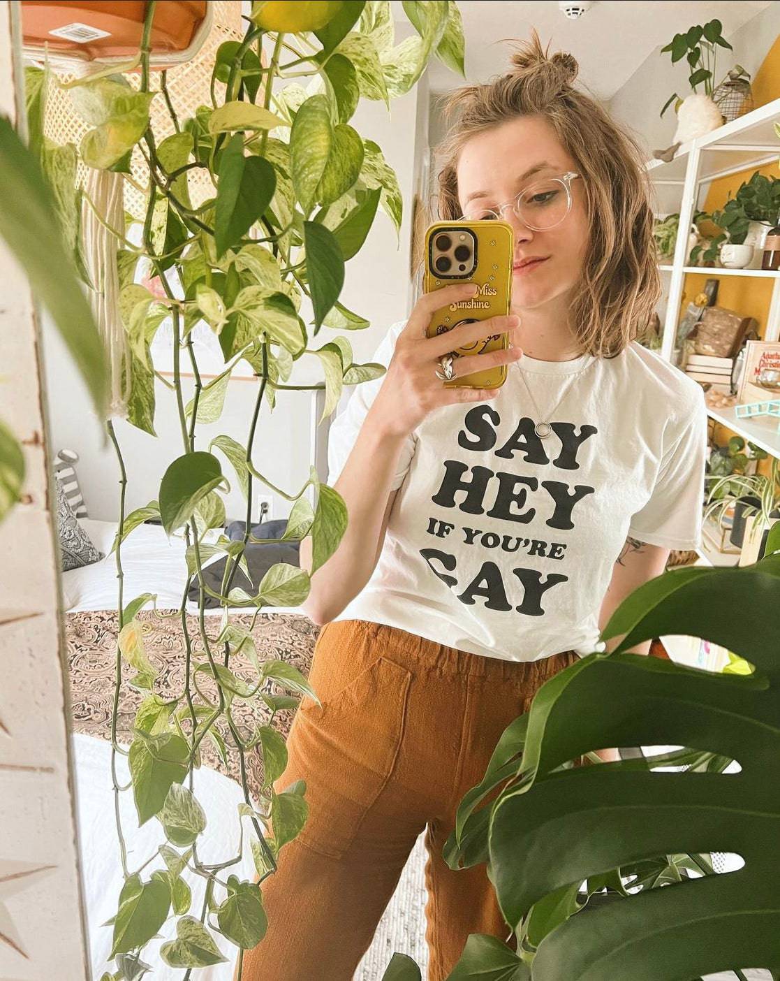 Say Hey If You're Gay graphic tee, view 2 — Rose Gold Co