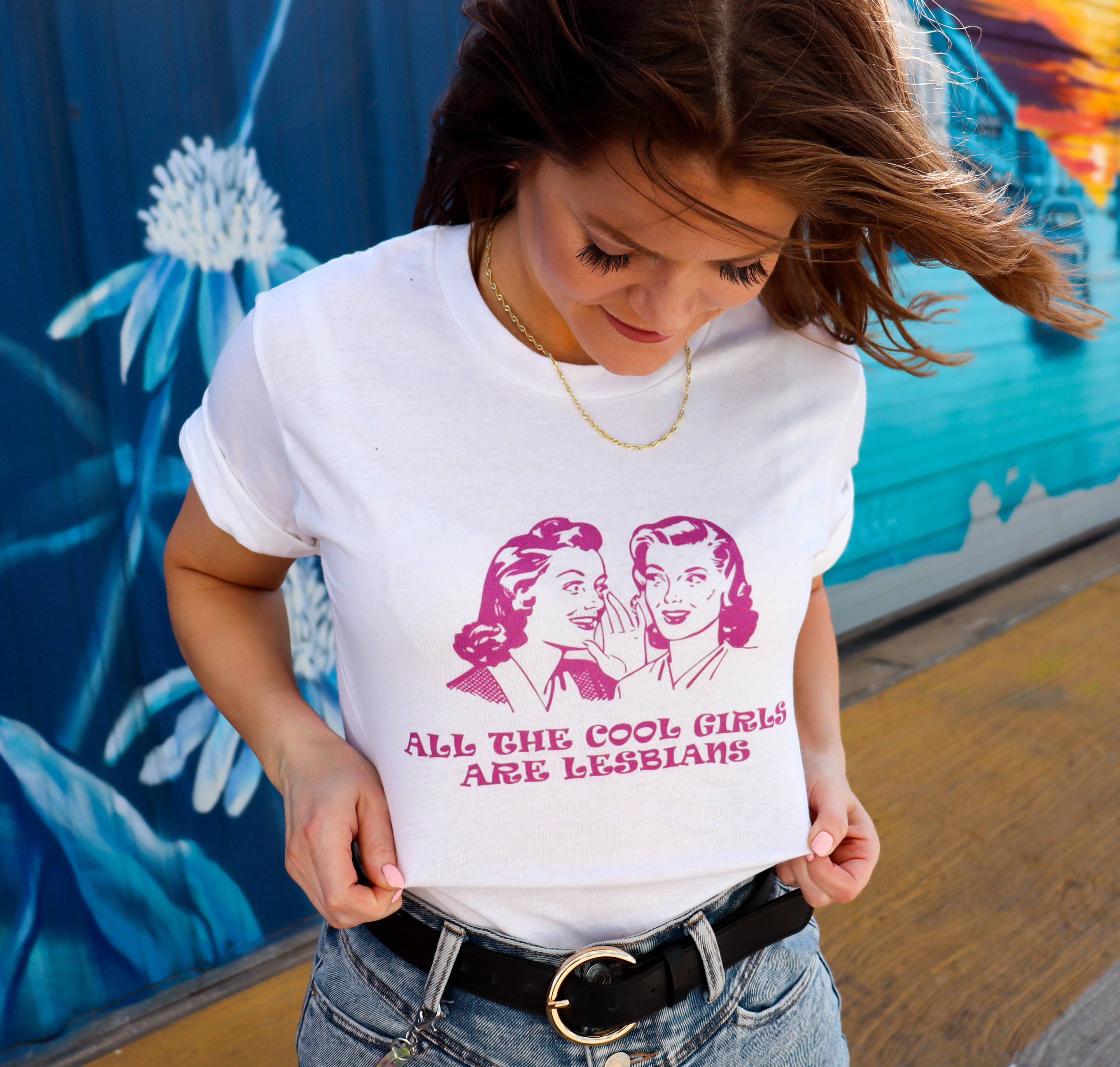 All Cool Girls Are Lesbians white graphic tee, view 4 — Rose Gold Co