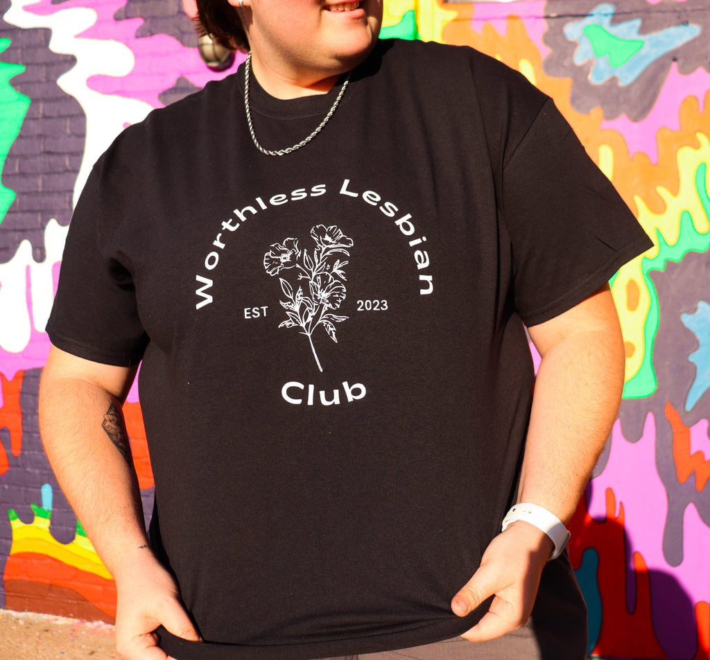 Worthless Lesbian Club tee, view 2 — Rose Gold Co