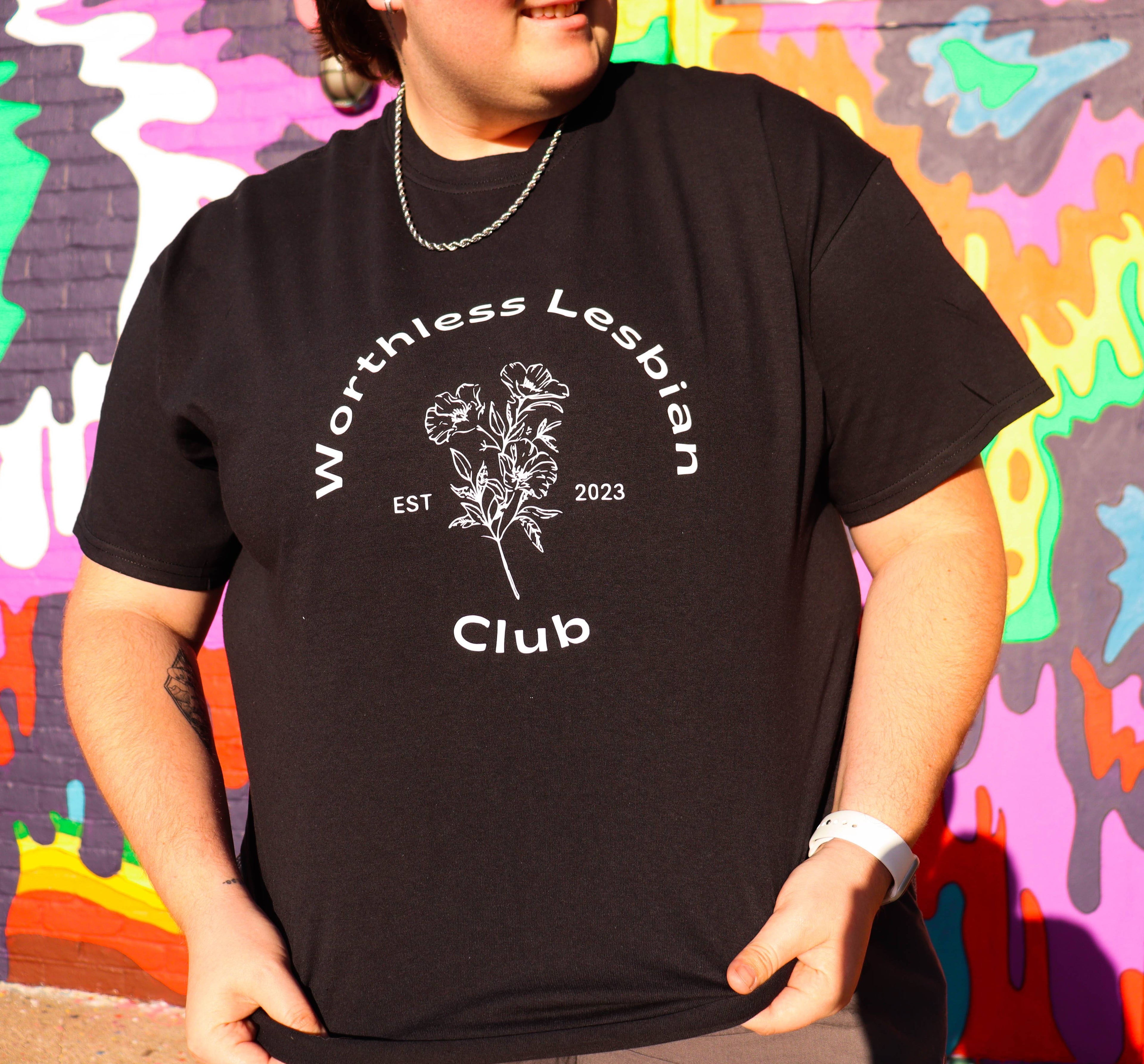 Worthless Lesbian Club tee, view 2 — Rose Gold Co