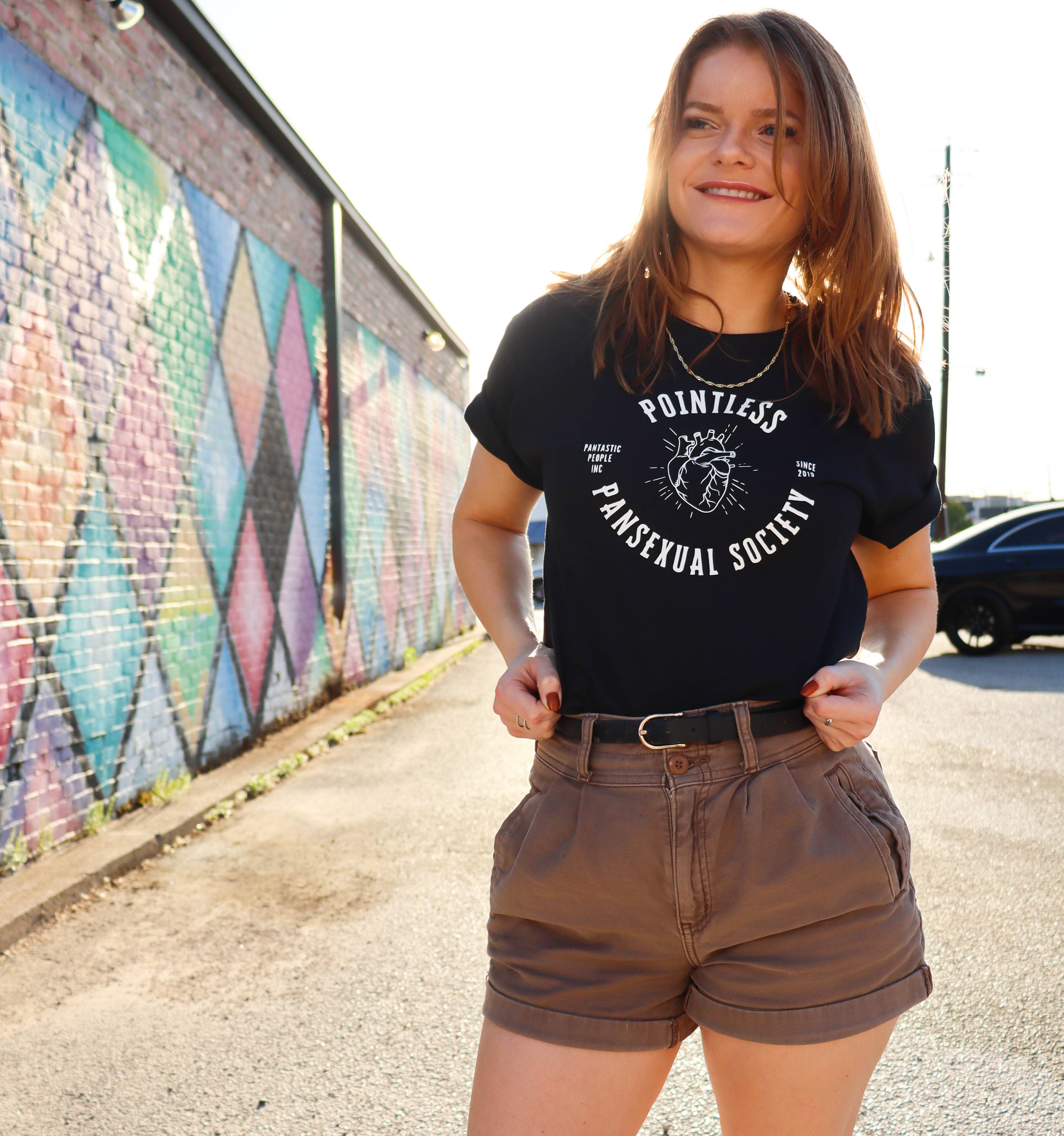 Pointless Pansexual Society Club tee, view 3 — Rose Gold Co