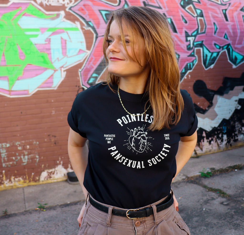 Pointless Pansexual Society Club tee, view 8 — Rose Gold Co