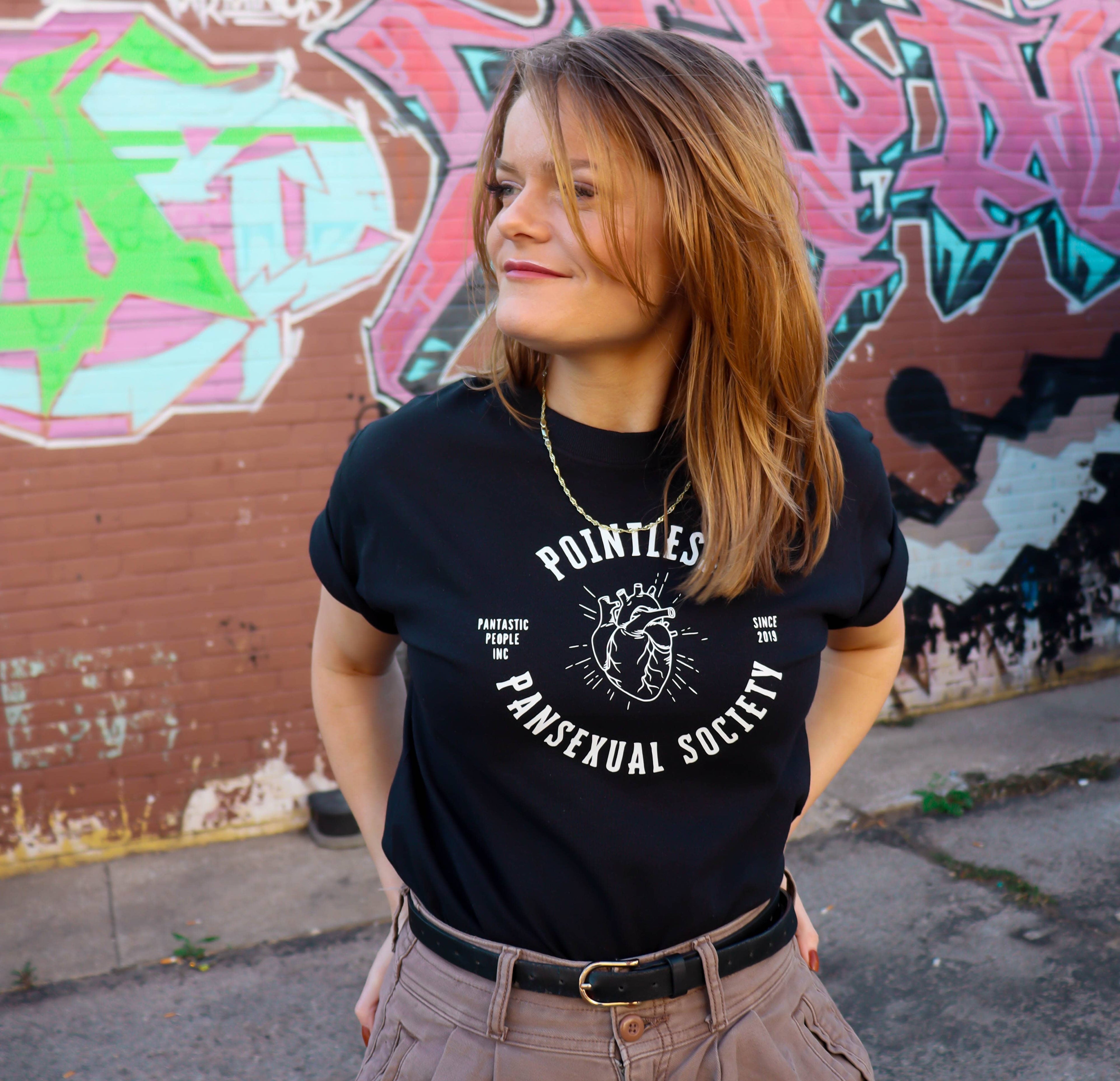 Pointless Pansexual Society Club tee, view 8 — Rose Gold Co