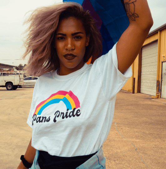 Pansexual pride classic rainbow tee, view 2 — Rose Gold Co