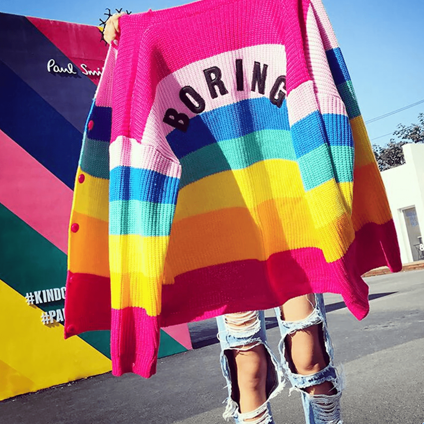 BORING Rainbow Striped Cardigan Sweater