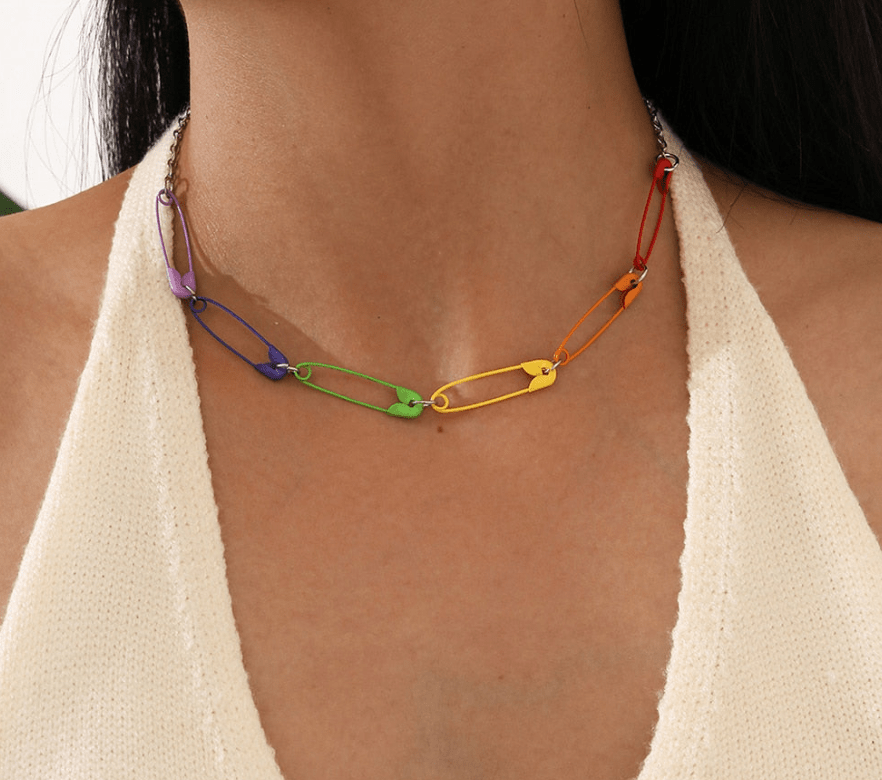 Edgy Rainbow Metal Pin Necklace