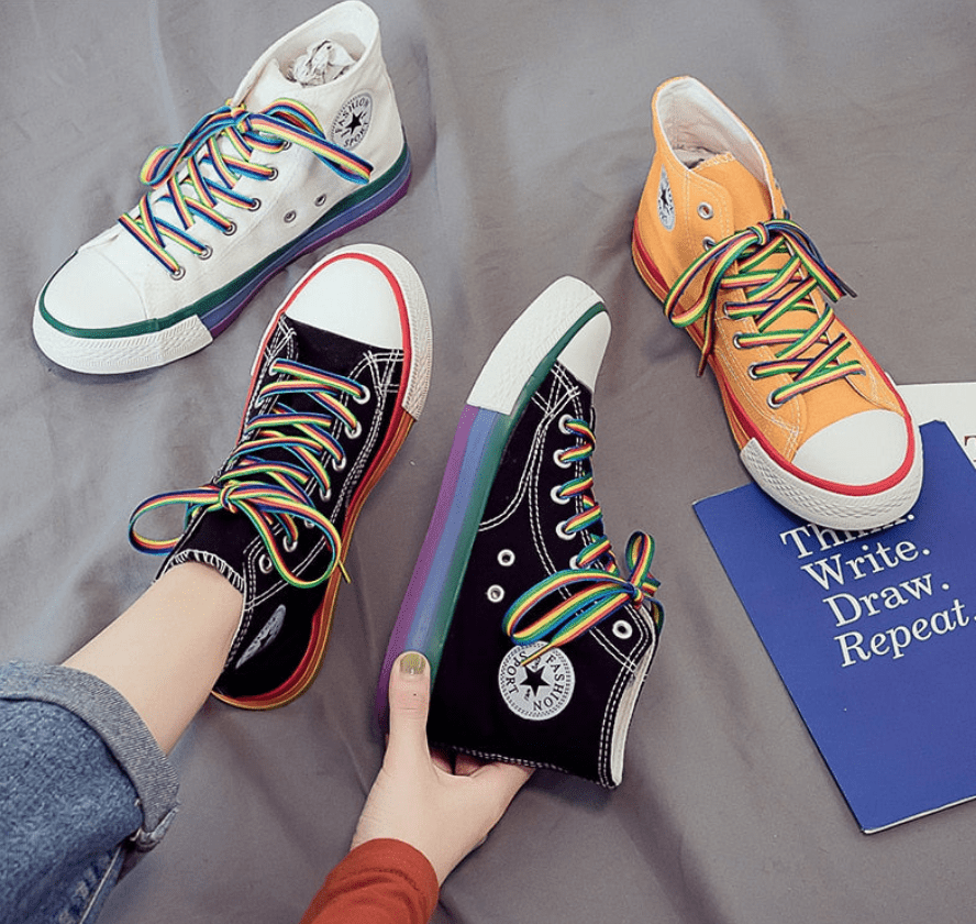 Love & Sports Women's Lace-up High-Top Sneakers (Alternate Rainbow