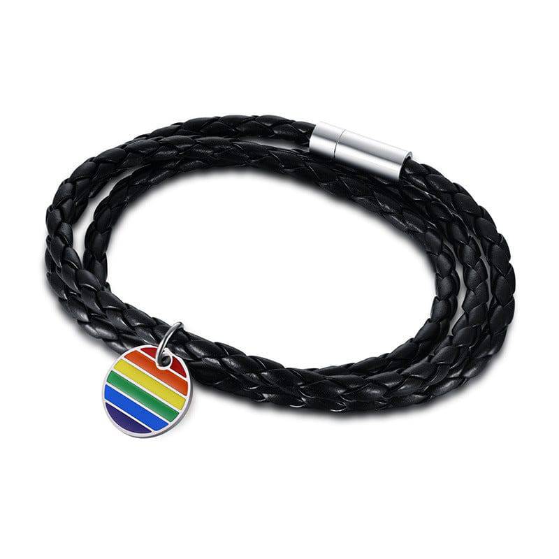 Braided Leather Stryle Bracelet with Rainbow Charm - Rose Gold Co. Shop