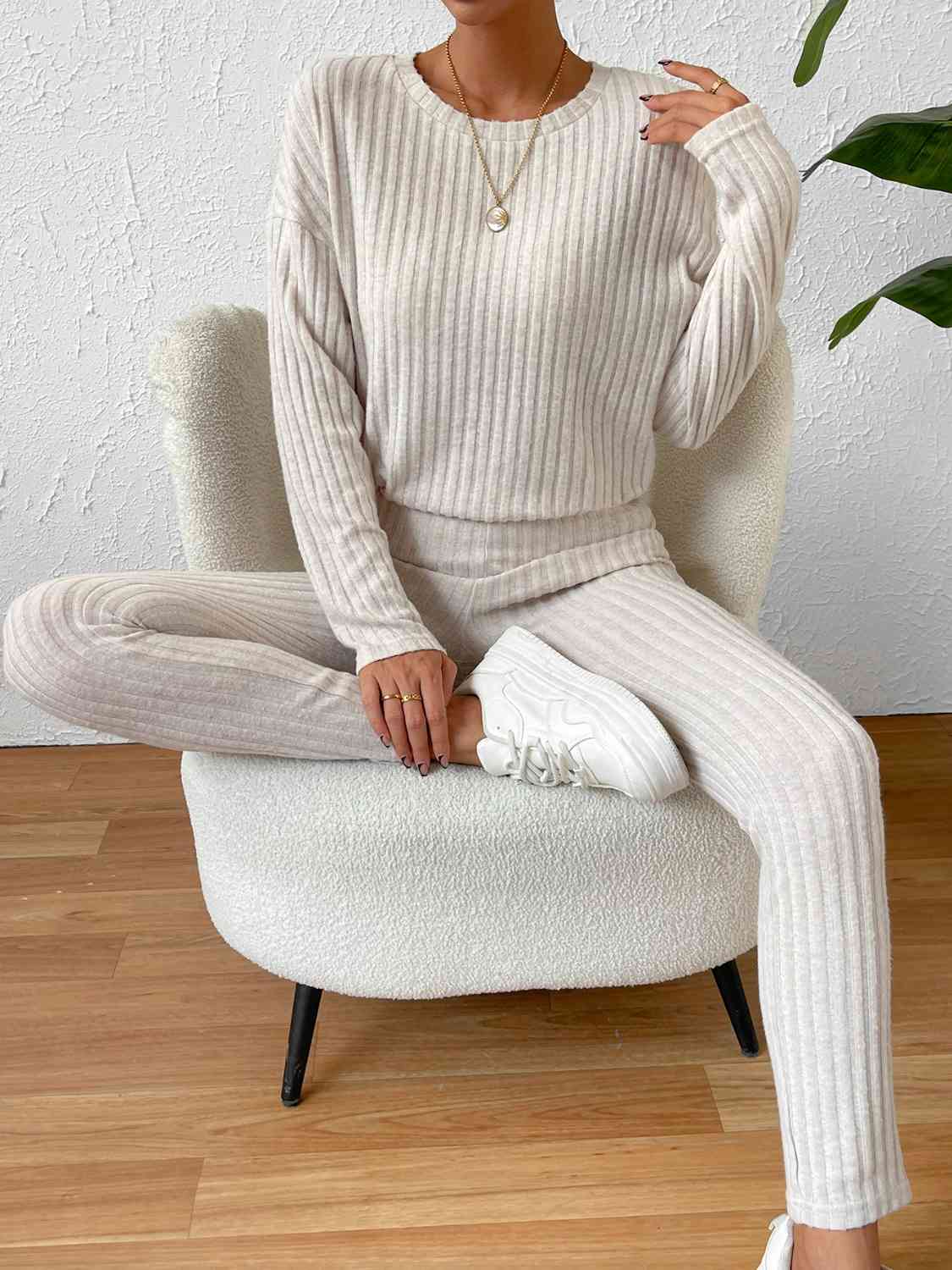 Ribbed Top and Pants Lounge Set - Rose Gold Co. Shop