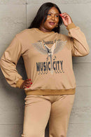Simply Love Simply Love Full Size Round Neck Dropped Shoulder MUSIC CITY Graphic Sweatshirt - Rose Gold Co. Shop