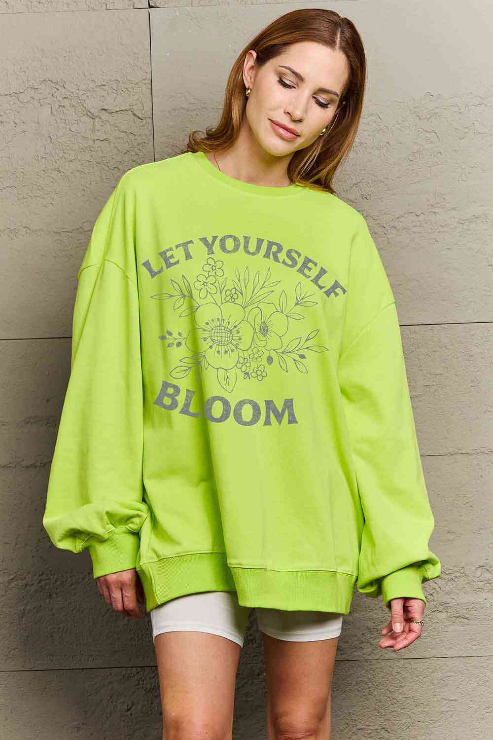 Simply Love Simply Love Full Size LET YOURSELF BLOOM Graphic Sweatshirt - Rose Gold Co. Shop