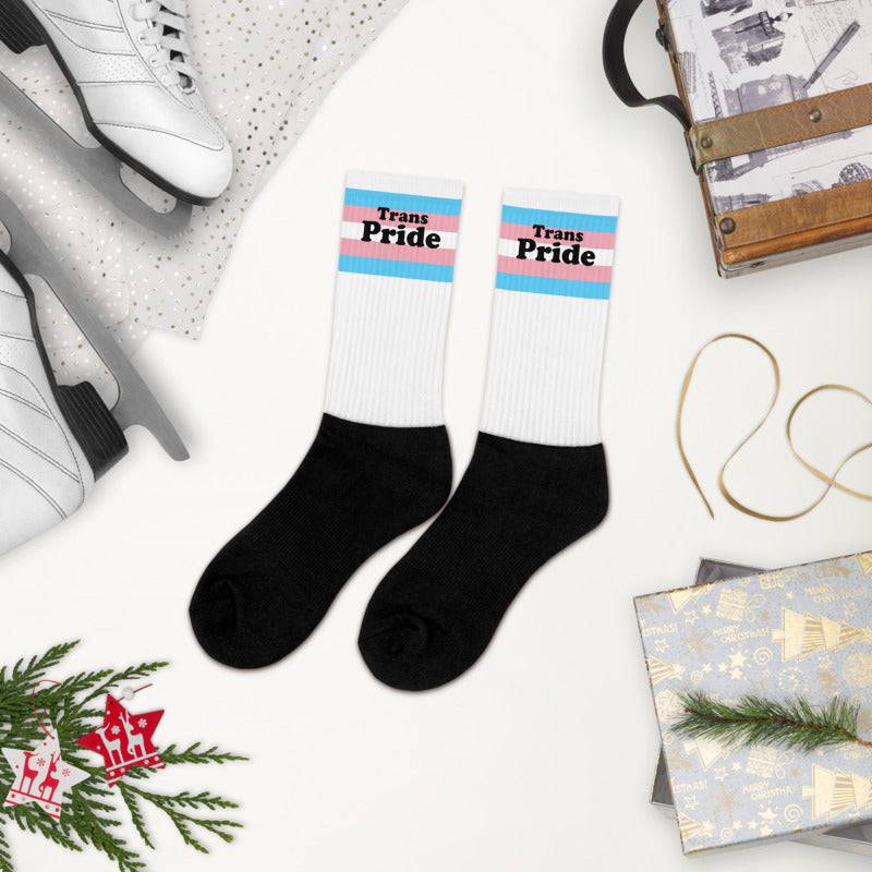 Transgender pride crew socks, view 2 — Rose Gold Co