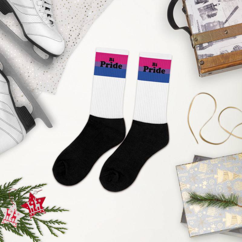 Bisexual pride crew socks, front — Rose Gold Co