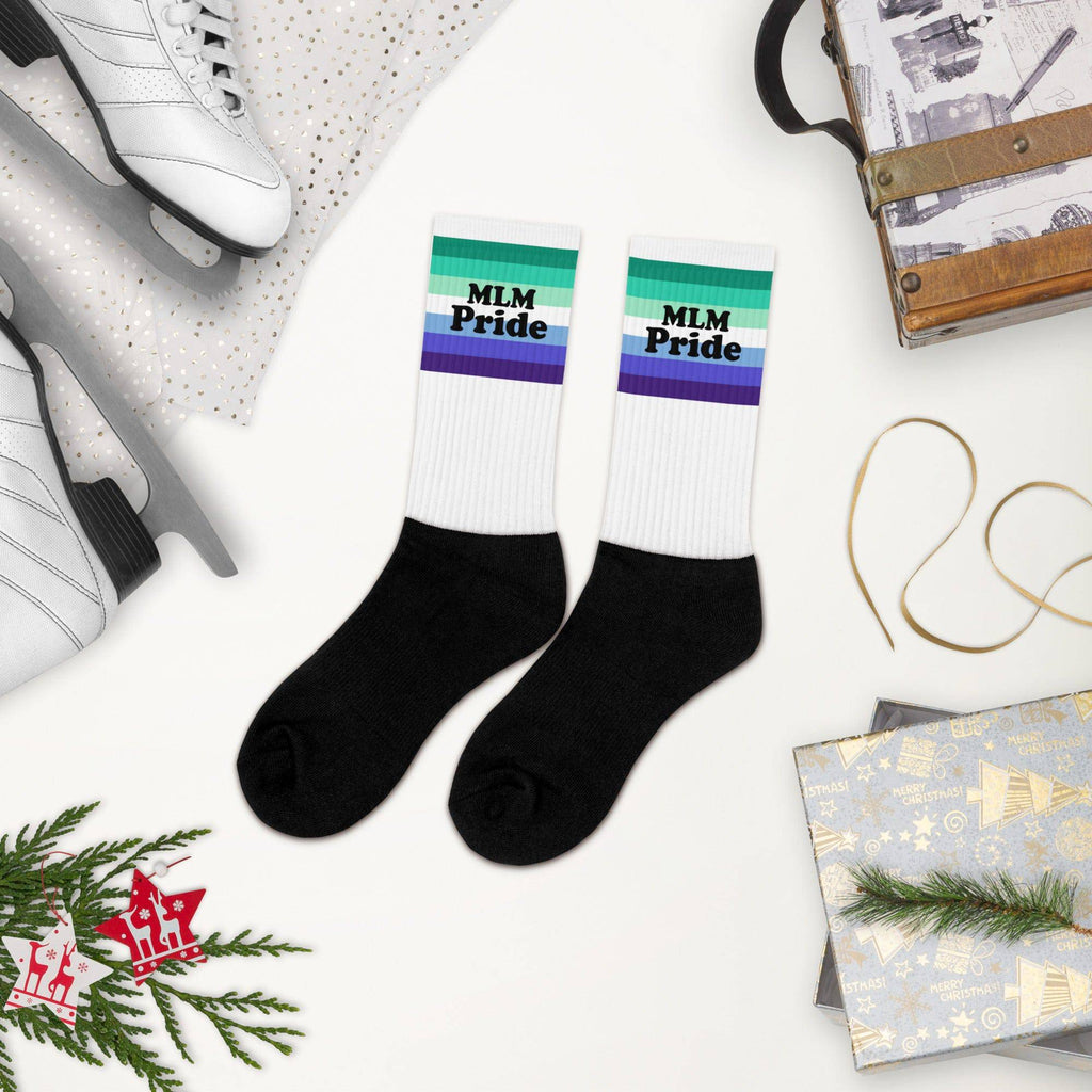 MLM pride flag crew socks, view 3 — Rose Gold Co