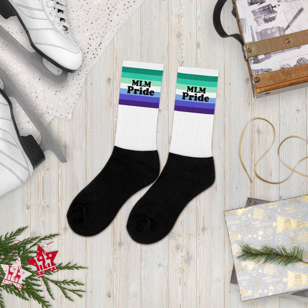 MLM pride flag crew socks, view 4 — Rose Gold Co