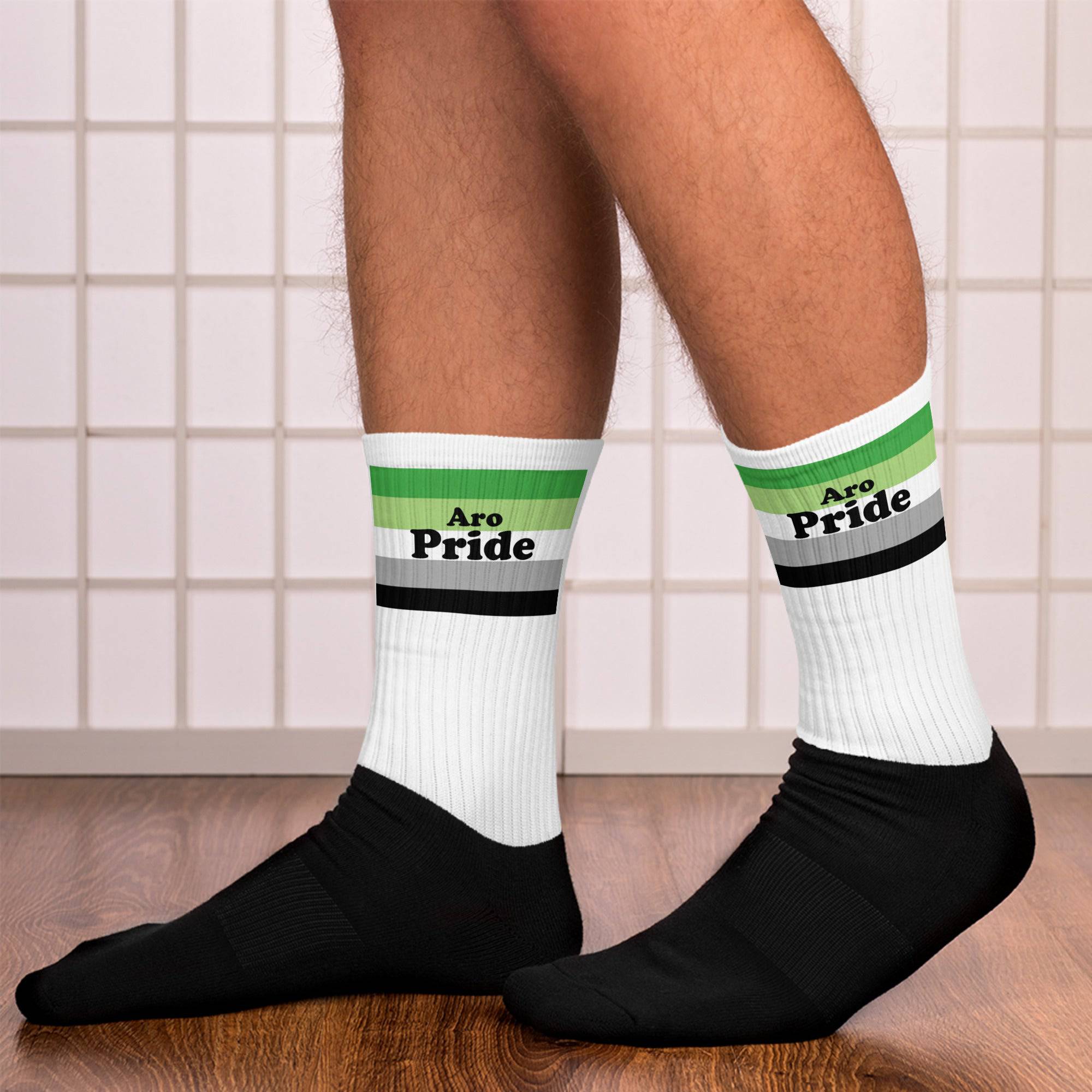 Aromantic pride flag crew socks, view 4 — Rose Gold Co