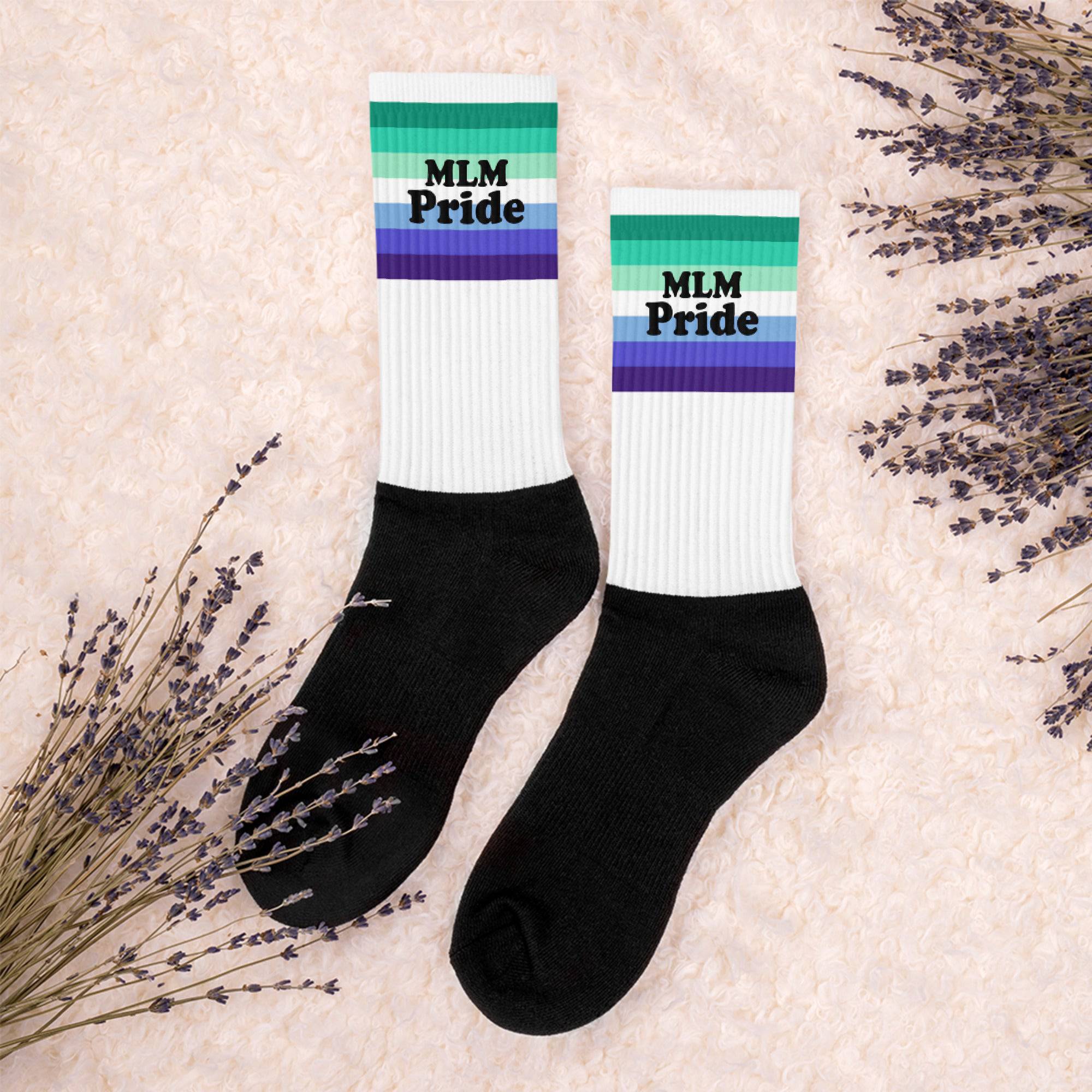 MLM pride flag crew socks, view 7 — Rose Gold Co