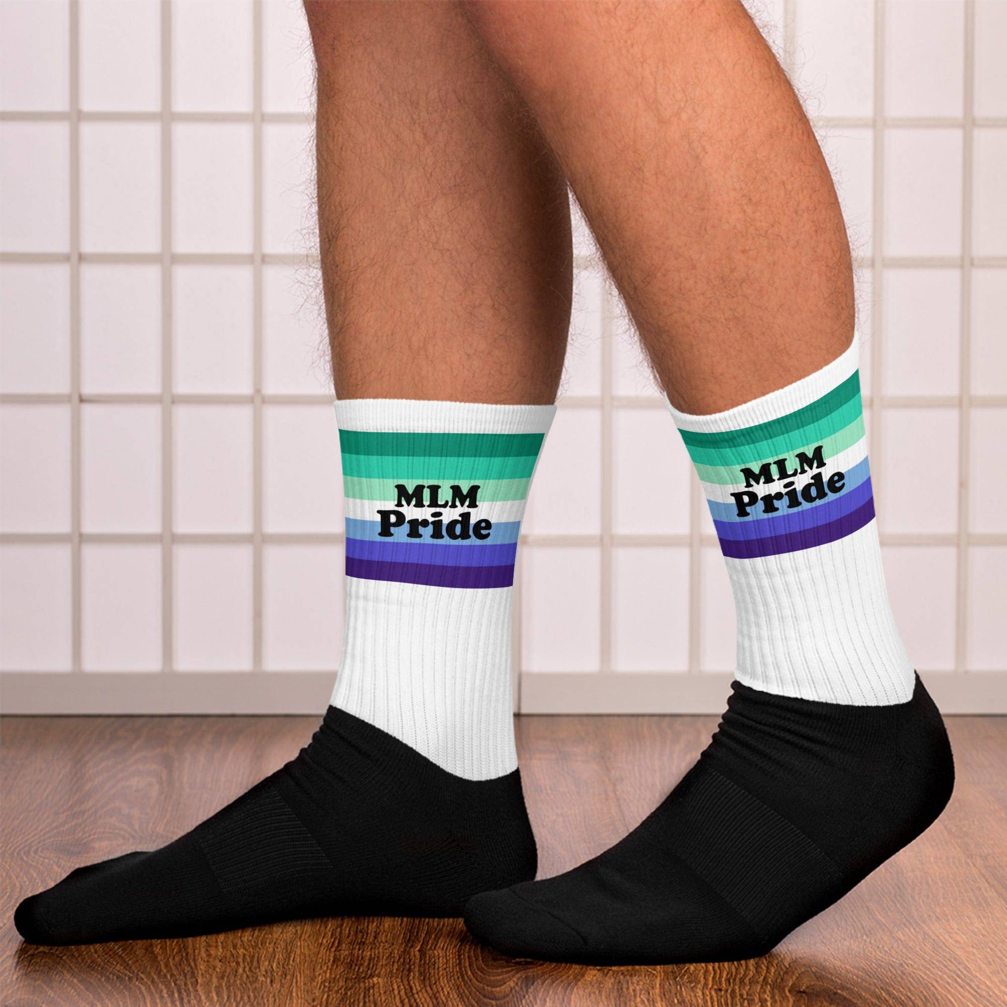 MLM pride flag crew socks, view 6 — Rose Gold Co