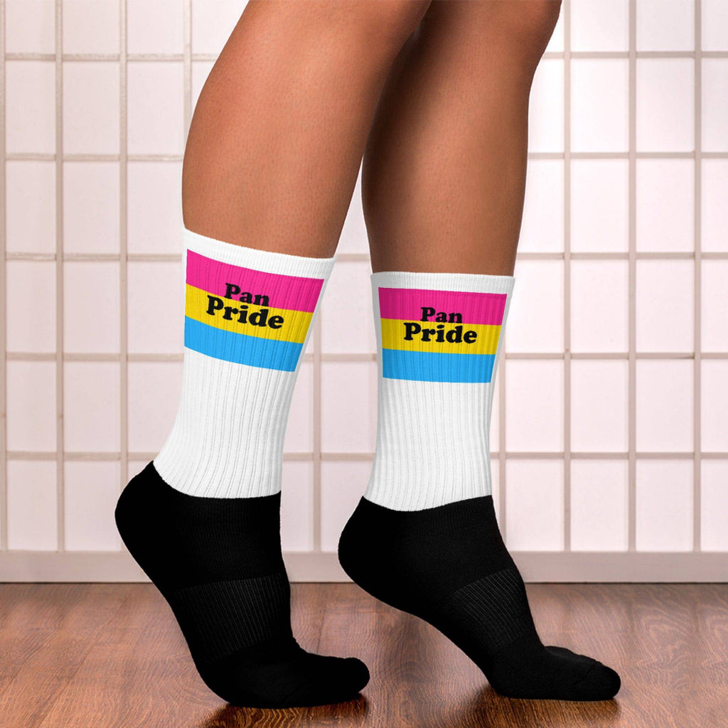 Pansexual pride crew socks, front — Rose Gold Co