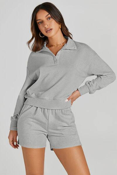 Half Button Sweatshirt and Shorts Active Set - Rose Gold Co. Shop