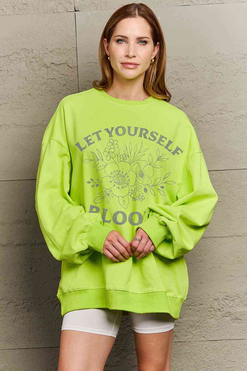 Simply Love Simply Love Full Size LET YOURSELF BLOOM Graphic Sweatshirt - Rose Gold Co. Shop