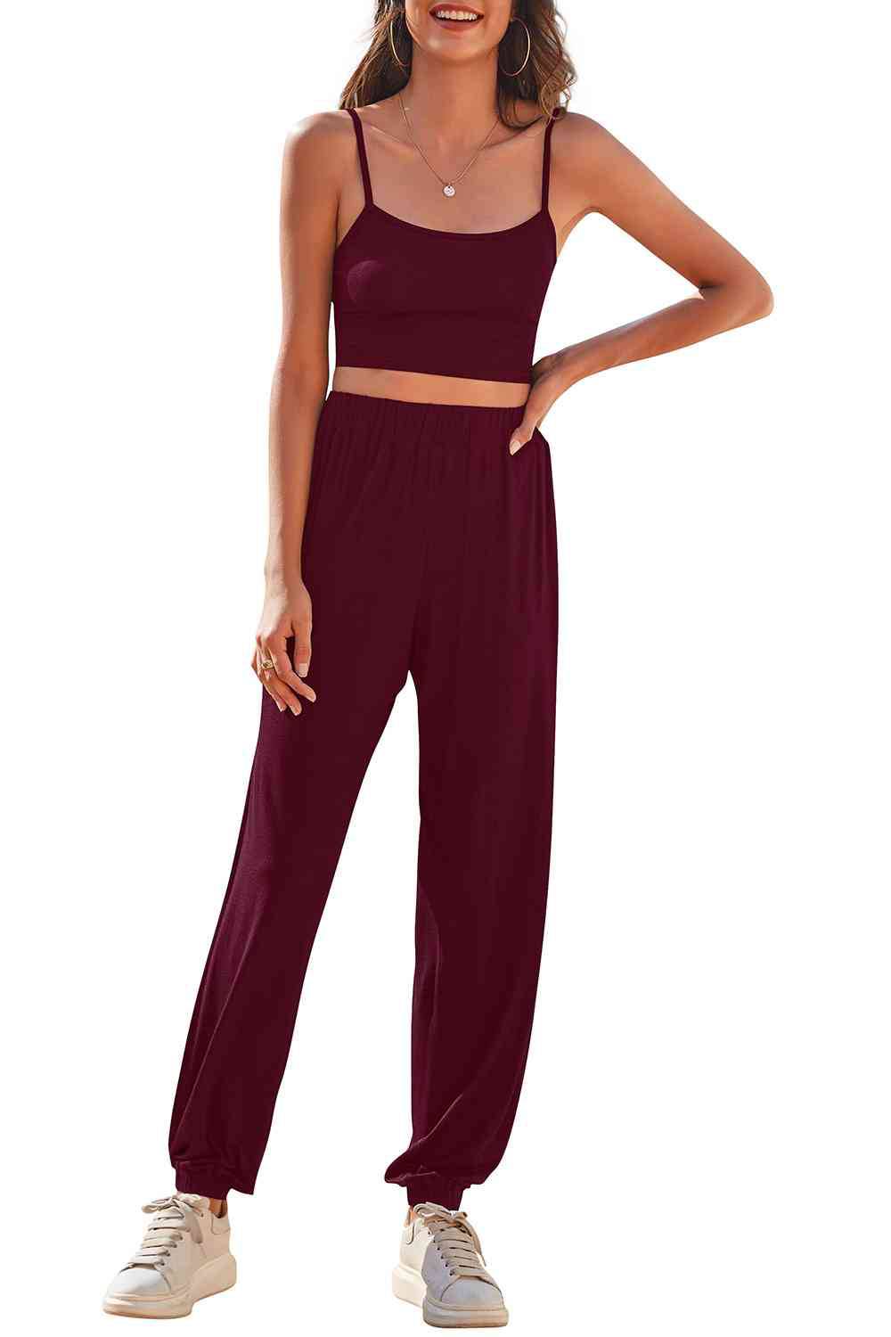 Cropped Cami and Side Split Joggers Set - Rose Gold Co. Shop